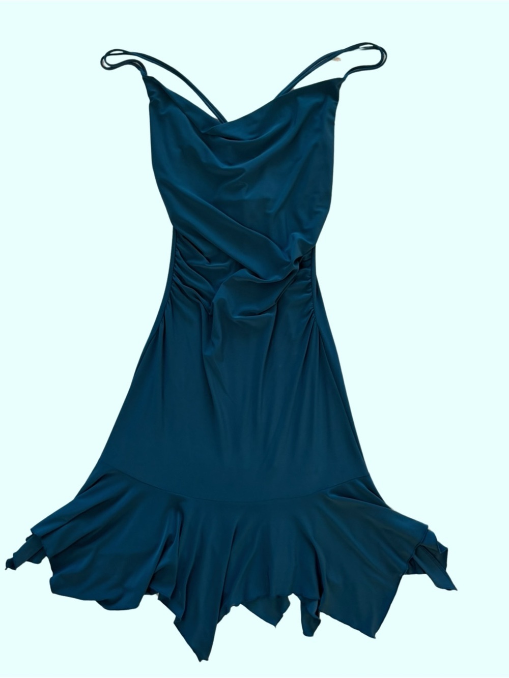 Vintage Taboo Teal Slip Midi Dress with Ruching